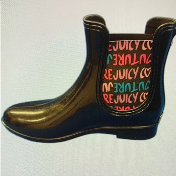 Shoes - Black Rain Boots with Colorful Interior